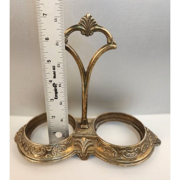 Victorian Style Silverplate Condiment Stand Dual Holder, Ornate Shell Scroll Bar - Picture 2 of 14